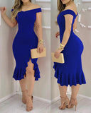 Women Sexy Shiny Rhinestone Embellished Off Shoulder Bodycon