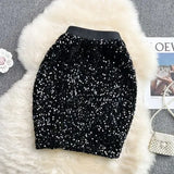 Spring Autumn Women Sequins Bodycon Skirt Elegant High Stretchy Waist Pencil Faldas Female Club Party Saias New Fashion