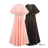Summer 2025 New Women's Clothing Fashion Plus-Size Temperament French Style V Collar Lace Folded Skirt