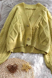 Vintage Short Cardigan Knitted Sweater Women 2023 Autumn Winter Long Sleeve Solid Sweaters Coat & Jackets