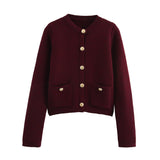 Buckle-Repair Knitted Cardigan 2025 Spring Collar Bag Long-Sleeved Women's Sweater