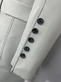 Fashion Women's Blazer Notched Collar Double Breasted Long Sleeve Belt Waist Gray Long Suit Jackets Spring 2023 New
