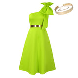 Large-Size Women's Summer New Fashion Slanted Shoulder Bow Banquet Dress African