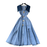 Large-Cuffless Vest Dress Women's Heart-Cuffed Long Retro Denim Dress