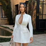 Autumn 2025 New Bag Ass Dress Temperament Sexy Body-Dress V-Necked Long-Sleeved Dress