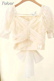 Popular Sweet and Elegant Women's Skirt Set Sexy Lace Chiffon Shirt Tulle Bubble Skirt Two-piece Set Party