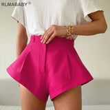 Sexy Flare Shorts Asymmetrical High Waist Shorts Elegant Button Wide Leg Women Shorts Casual Streetwear Solid