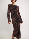 New Women's Fashion Elegant Round-Collar Knitted Long Dress Leopard Dress Dress