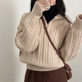 Dark Academia Half Zip Up Cable Knit Sweater-Outfit
