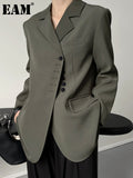 Women Green Irregular Button Elegant Blazer New Lapel Long Sleeve Loose Fit Jacket Fashion Spring Autumn 2023