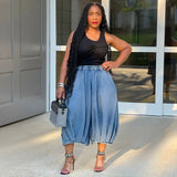 Women's Clothing Street Fashion Casual Jeans Tight Waist Straight Legs Seven-Point