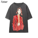 New Women Fashion Mordern Beauty Print Casual T Shirt Female Basic O Neck Short Sleeve Chic Streetwear Leisure Tops