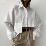 Autumn Fashion Chic White Women Blouse Sexy Lapel Long Sleeve Crop Shirts Lady Streettop Woman Blusas Clothing
