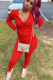 Two Piece Set Women Long Sleeve Hooded Zipper Pockets Workout Jacket and Fitness Legging Active Wear Stretchy Slim