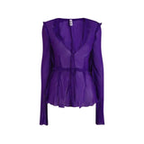 Women Shirt Summer Fairy Grunge Tie Dye Print Open Front Tie Up Long Sleeve Tops 2000s Clothes Ruffles Blouse