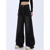 Vintage Dark Wash Patchwork Wide Leg Jeans-Outfit