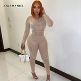 See Through Hollow Out Fishnet Mesh Jumpsuit Long Sleeve Backless Sexy Nightclub Outfit for Women Wholesale