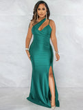 Sexy One Shoulder Sleeveless Solid Silt Evening