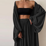 Soft Women Three Piece Set Fashion Wrap Cardigan Tops + High Waist Pants Suit Female Casual Simple Tracksuit Women