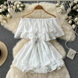 2022 Sexy ruffles Summer off shoulder short dress spaghetti strap Party elastic waist dress Women casual beach a-line