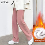 Korean Wide Leg Straight Pants Women 2023 High Waisted Warm Plush Trousers Woman Autumn Winter Loose Corduroy Pants