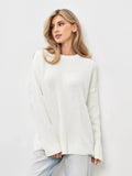 Toloer / Winter 2024 Round Collar Loose Long Sleeve Basic Casual Sweater