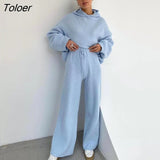 2023 Autumn Winter Women's tracksuit Solid Color Hooded Long Sleeve Sweater Elastic Trousers Suits Knitted Two Piece