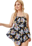 Halter Floral Print Plus Size One Piece