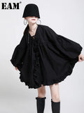 Women Black Ruffles Big Size Bandage Mini Dress New V-Neck Long Sleeve Loose Fit Fashion Tide Spring Autumn 2023