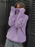 Purple Sweater Women Oversize Pullovers Solid Casual Turtleneck Sweaters Autumn Spring Ladies Jumpers Sweaters For