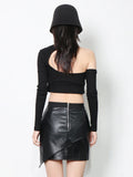 Casual Skinny Cut Out T Shirt For Women Round Neck Long Sleeve Solid Knitting T Shirts Female Summer Clothing