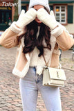 MODA 2023 Women Fashion Thick Warm Faux Fleece Patchwork Jacket Female Vintage Long Sleeve Pocket Zipper Coat Chic