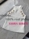 Quality 2022 Summer New Hollow Out Womens Tank Tops Thin Knitted Sleeveless Sexy Tops Golden Buttons Camisole Women