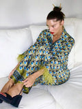 New Fashion Printing Set Loose Long Sleeve V Straight