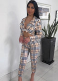 Casaul Check Design Long sleeve Turn down Collar Outer & Bra and Pant
