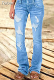 Waist Flared Jeans Women Button Casual Straight Leg Pants New 2023 Summer Pocket Hole Female Loose Office Lady Slim