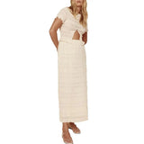 Women's Clothing 2025 Spring And Summer New Solid Color Round Collar Folded Single Buckle Top High Waist Skirt