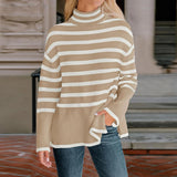 2025 New Explosion Women's High-Collar Knitted Striped Opener