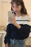 Blusas De Mujer Sexy Slash Neck Blouse for Women Temperament Tops Female Fashion Ruffles Slim Sweet Korean Blouses