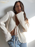 Sexy White Lace-Up Women'S Shirt Summer Bodycon Long Sleeve Blouses Ladies Fashion Pleated Top Female Clothing