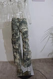 Fashion Women's Camouflage Jeans High Waist Multi Pocket Loose Spice Girl Street Denim Cargo Pants Spring 2023 New