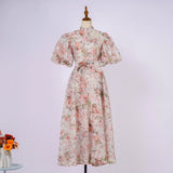 Court Style High Design Feeling Heavy Industry Nail Drill Short Sleeve Single Buckle Dress +