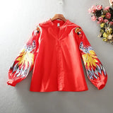Fashion Embroidery Flower Lantern Sleeve Loose Casual Korea Design V-Neck Cotton Womens Tops and