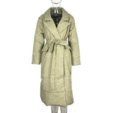 Long Parkas Women Fashion Winter New Tie Belt Coats Women Elegant Solid Covered Button Cotton Jackets Female