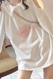 Kawaii White Hoodies Women Japanese Cute Heart Print Off-shoulder Long Sleeve Sweatshirt Soft Girl Korean Fashion