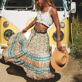 2023 Summer Skirt Women Paisley Floral Print Skirts Casual Vintage A-Line Beach Skirt saia Jupe Femme faldas Midi