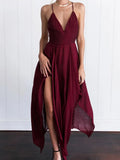Women's Fashion Temperament Chiffon Nightclub Sexy V-neck Backless Split Suspender Dress Asymmetrical Women's