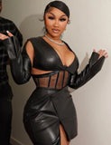 Winter Sexy Black Mesh See Through PU Leather