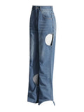 Toloer Casual Advanced Sense Straight Pants Spring 2024 New High Waist Hollow Design Sense Of Women's Jeans-Outfit