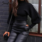 High waist Lantern Sleeve women's sweater Autumn winter white casual Pullover High street style knitted sweater
